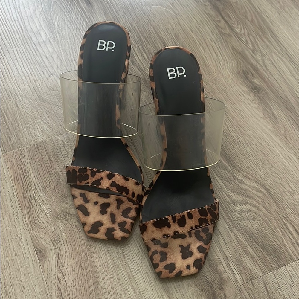 bp Brown Cream Heels with Leopard Print